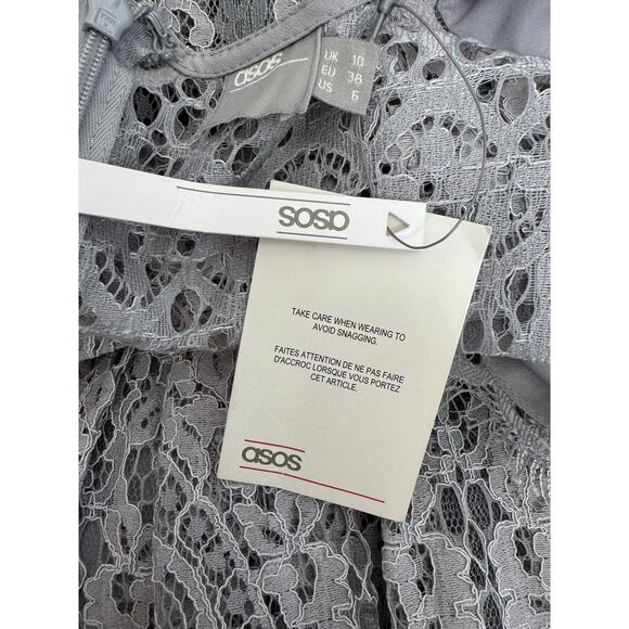 ASOS Dress Lace Chantilly Ash Tea Midi Empire Tulle Prom Formal Size 6 New - Picture 9 of 9